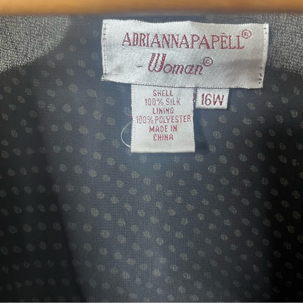 Adrianna Papell Women’s Brown Tan Polka Dot V~Neck Tie Ruffle Silk Blouse Sz 16W - Picture 2 of 8